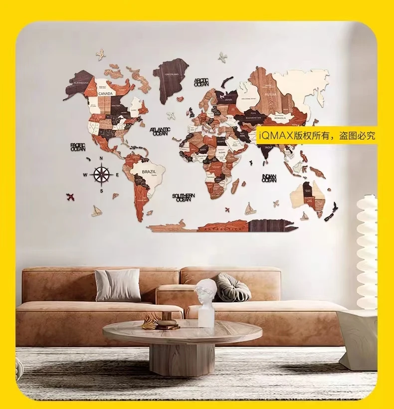 Factory Wholesale For Home map decor Wooden 3D Decoration art wall wood world map With light Backboard World Travel Map