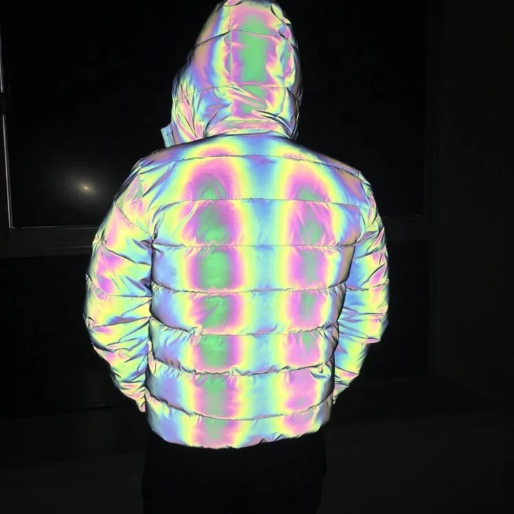 Topgeat customization new style spring autumn men custom logo  hi vis reflective rainbow puffer jackets for outside activities