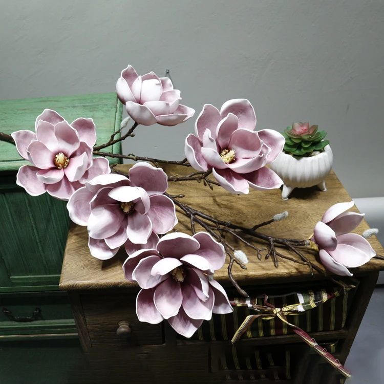 Arrangement Foam Tall Single Stem magnolia Silk Flowers Artificial magnolia Faux Evergreen Flower for Decoration