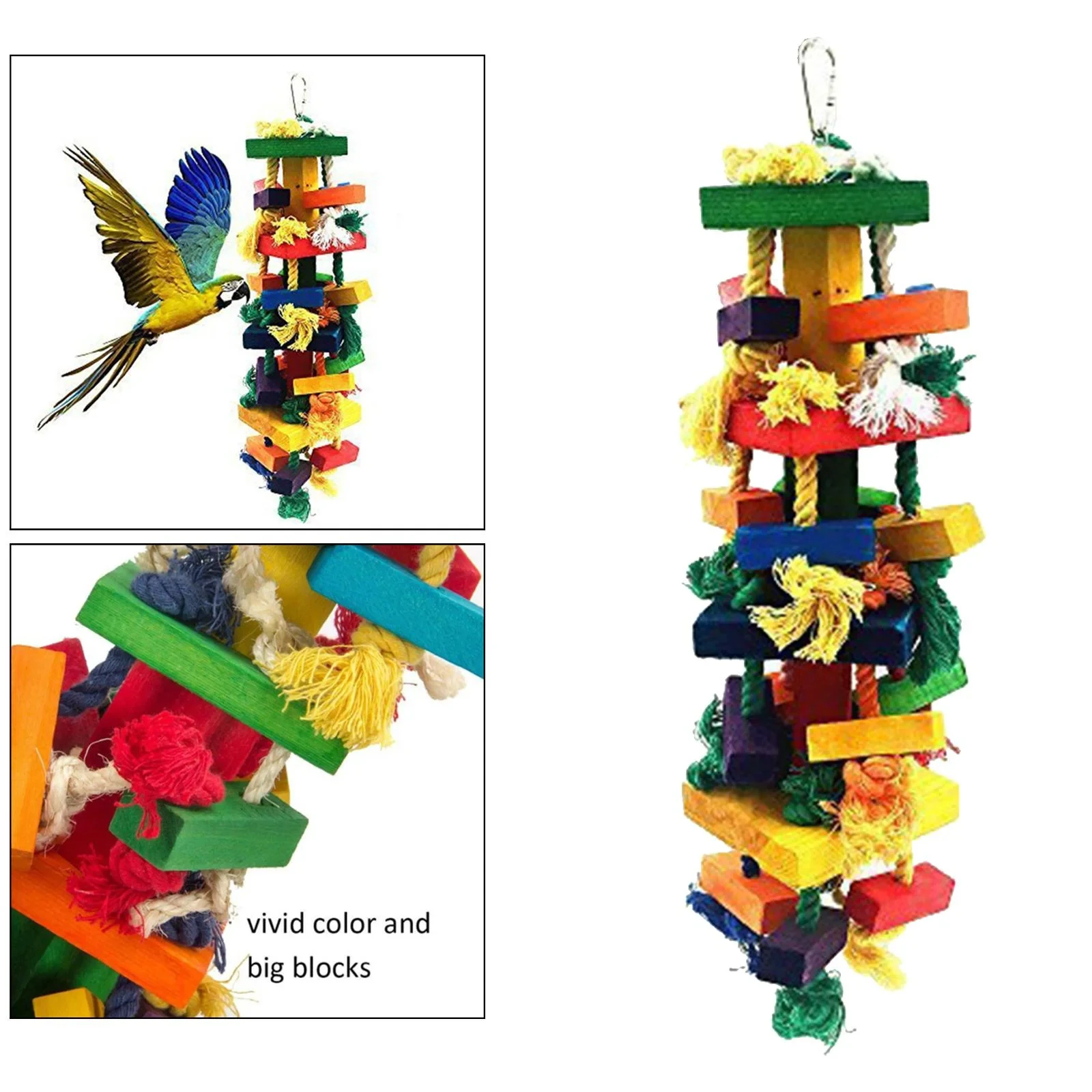 ZMaker New Wooden Cotton Parrots Macaws Bite Bird Parrot toy Wooden Multicolore Bird Parrot Chew Toy