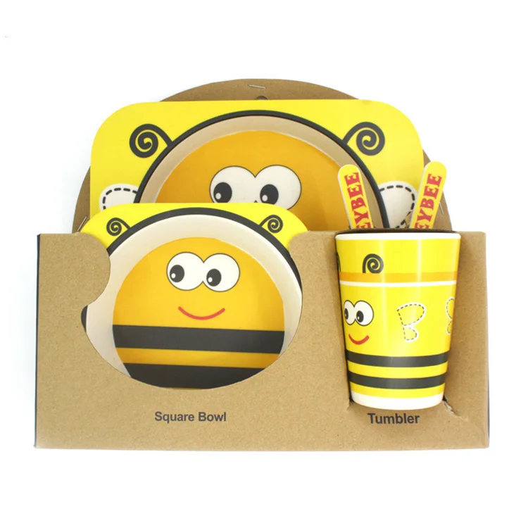 5PC Bioderadeble melamine 100% bamboo eco tableware for children