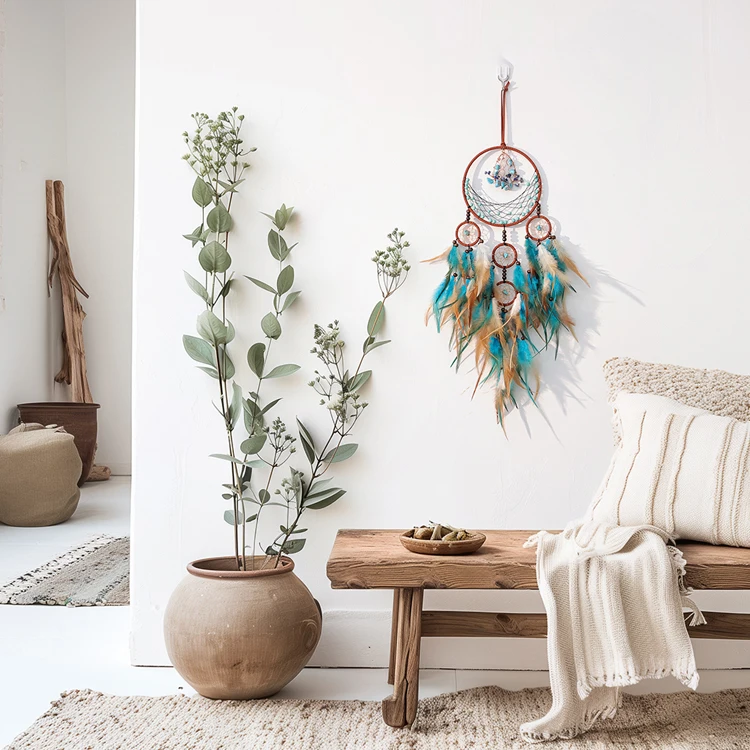 High Quality Factory Sale Round Feathers Dream Catcher Crystal Jewelry Chinese Dream Catcher