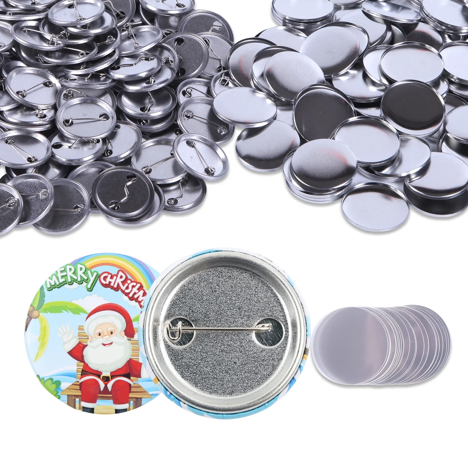 32mm 1.25 inch Button Parts for Button Maker Machine, Round Pin Badge Blank Button Includes Metal Pin Back Cover and Top Metal