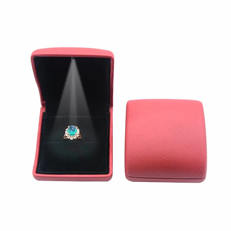 Classic Design PU Leather LED Lighted Earring Pendant Ring Boxes Wholesale Luxury Quality Jewelry Gift Packing Cases
