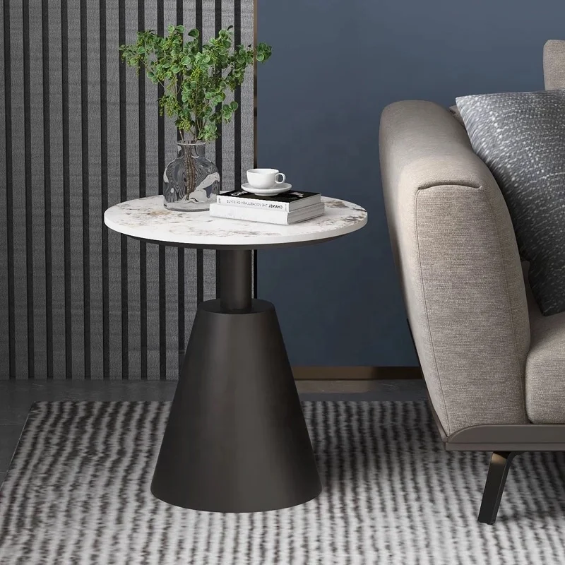Modern Fashion Design  Living Room High Glossy Marble Top 2pcs Tea Table With Drawer Round Small Cafe Table Coffee Table