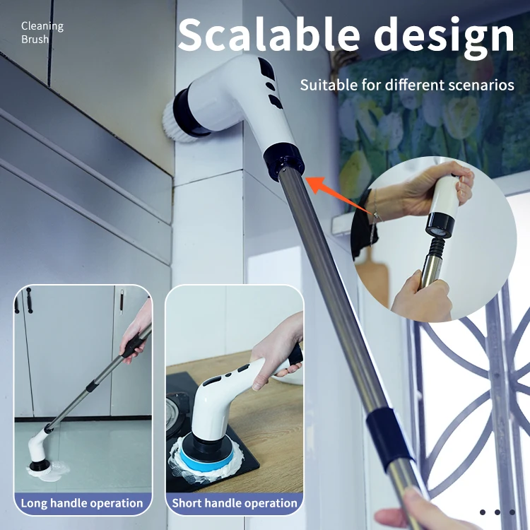 Electric Spin Scrubber With Adjustable Handle Cleaning Brush With 8 Replaceable Brush Heads Clean Brush for Household Cleaning