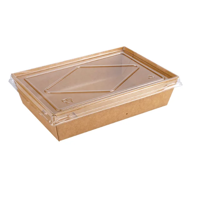 Biodegradable Disposable Kraft Paper Takeaway Packaging Box Fruit Salad Lunch Box With Transparent Lids