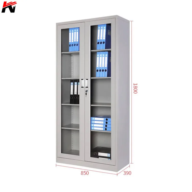 Stainless steel 4 shelve storage cabinet iron document cupboard glass door metal filing cabinet