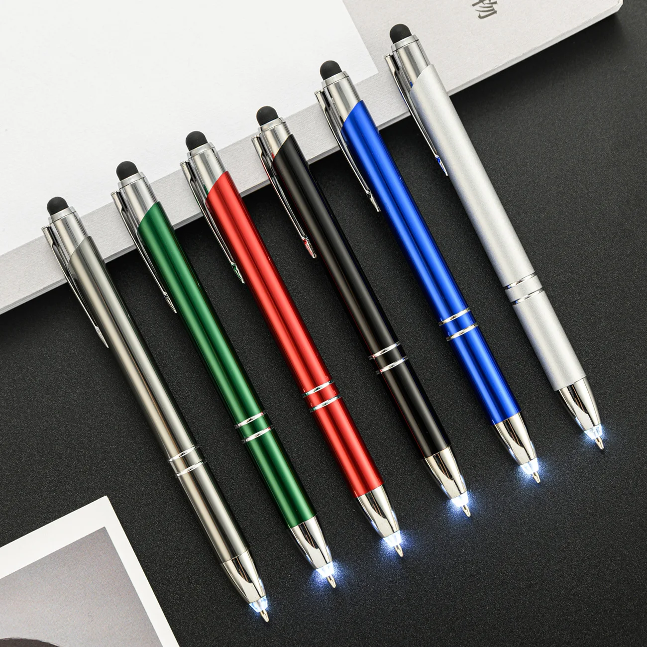 led light up tip napier metal ball pen with custom laser engraved logo-metal ballpoint pen with light on pen tip