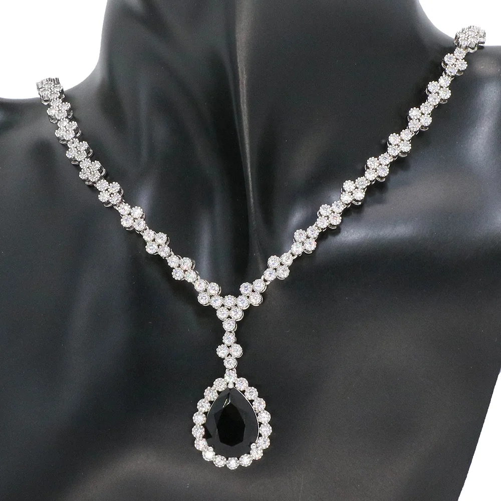 Dubai Bridal Pendant Chain AAA Cubic Zirconia With Black Stone Jewelry Necklace Fashion Wedding Accessories Turkish jewelry set