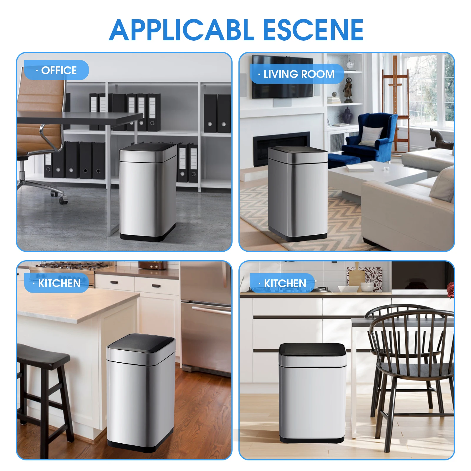 JILI independent design 60L large capacity stainless steel intelligent vibration induction rectangular kick-open trash can HOME