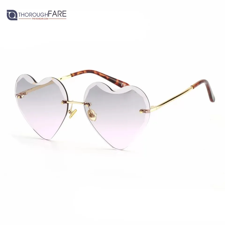Мода Безрамное ретро в форме сердца солнцезащитные очки без оправы сердце солнцезащитные очки розовое сердце солнцезащитные очки