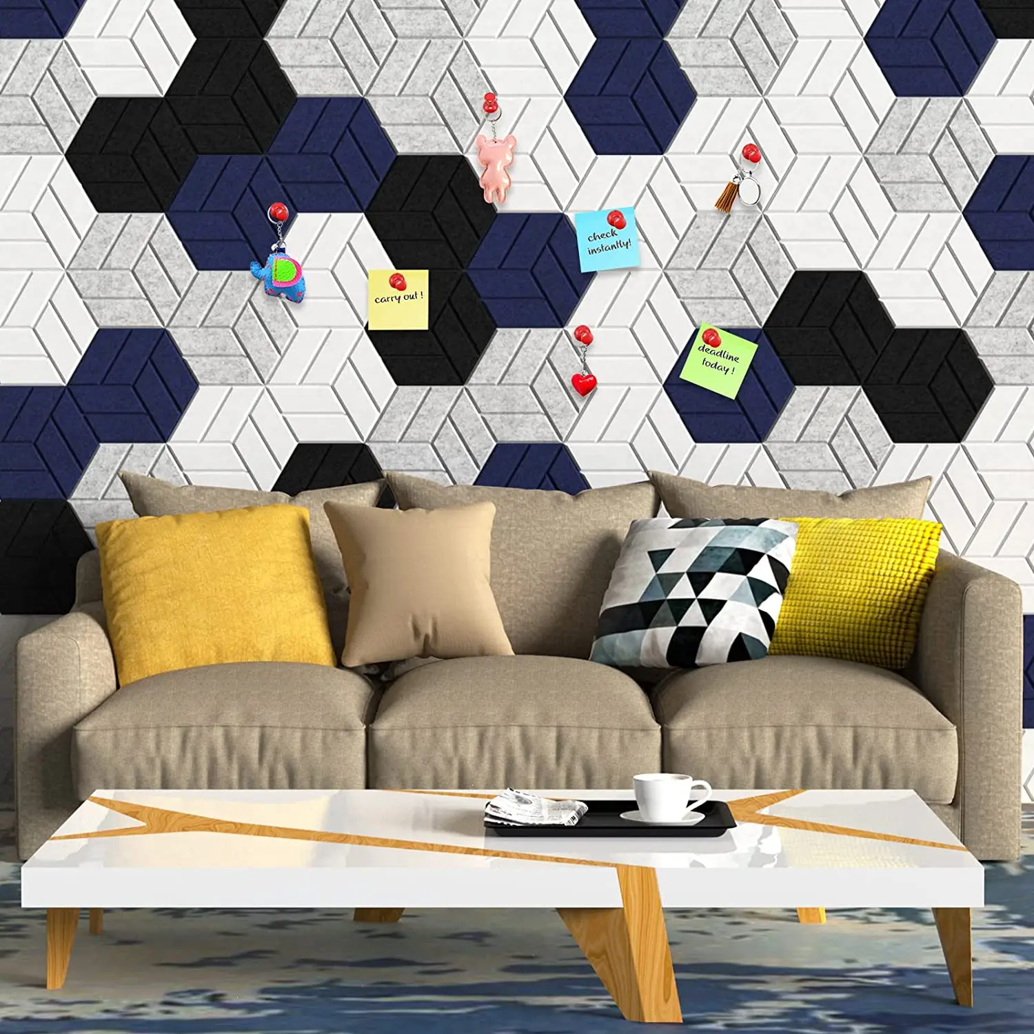 wholesale price portable high quality custom hexagon self-adhesive acoustical treatment felt tiles and sound proof wall panels