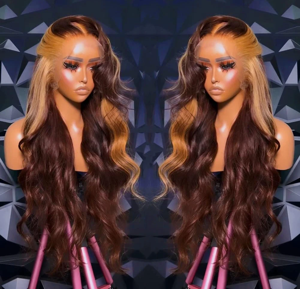 Pre Plucked 13x4 Body Wave  Ombre Highlight Brazilian Virgin Human Hair Lace Front Wigs for Black Women