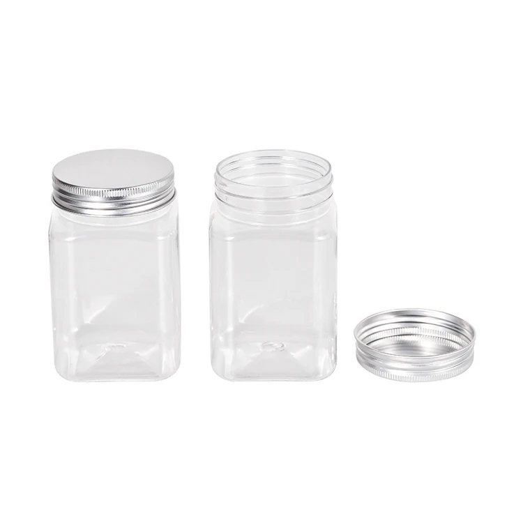 Home Simple 360ml Clear Plastic Food Storage Jar Square Sugar Snack Cookie Airtight Clear Plastic Jar with Lids