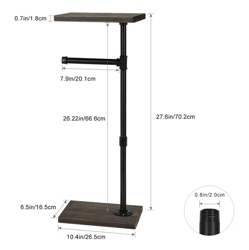 Metal Freestanding Toilet Roll Paper Holder Stand with Plant Pot Display Wooden Top Plate