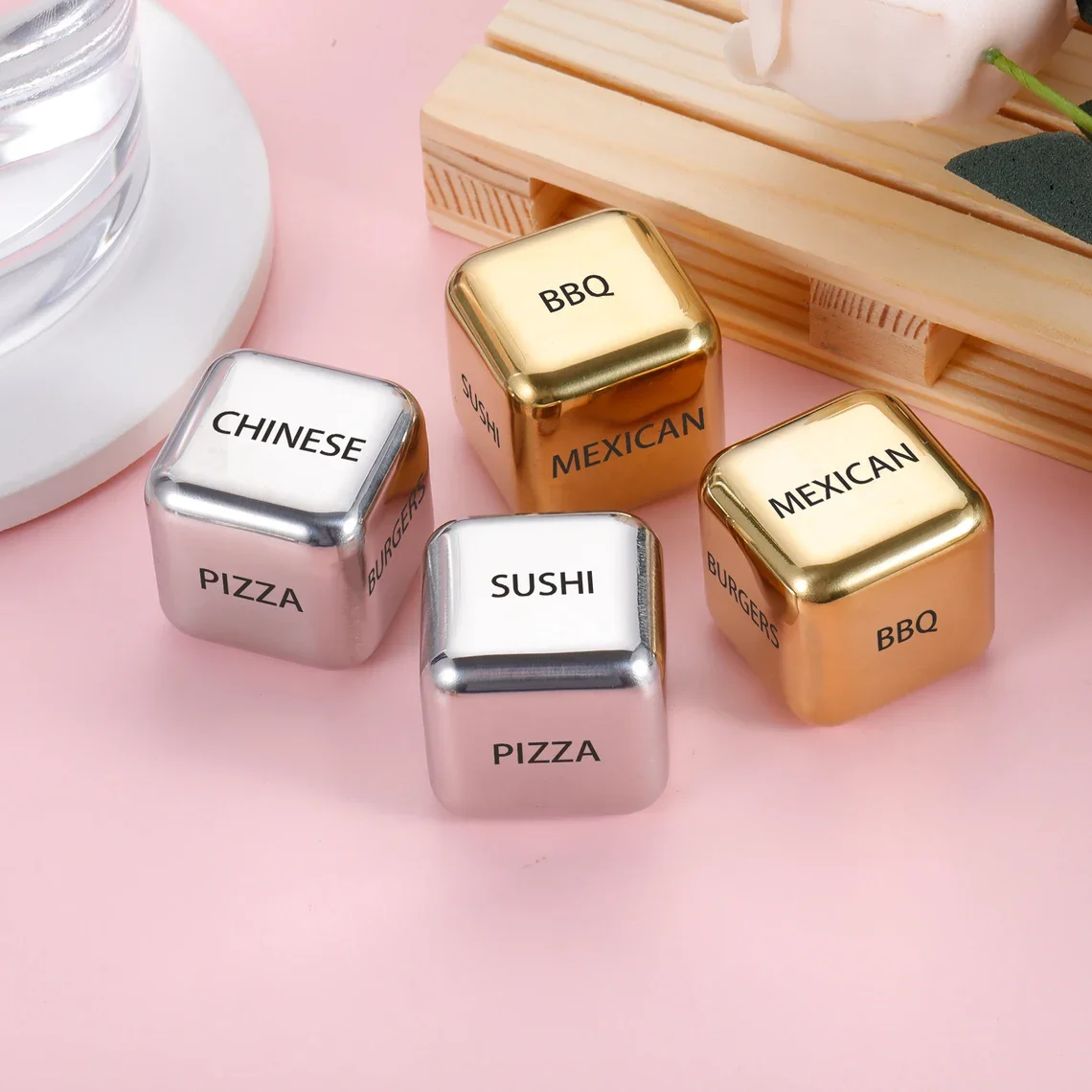 Custom Gold 6 Sided Metal Food Decision Date Night Lover Dice for Couples