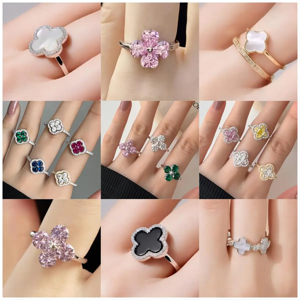 VANA High Quality 4 Leaf Clover Ring Necklace Sterling Silver Clover Jewelry Set  925 Silver Ring Brands Jewelry Set
