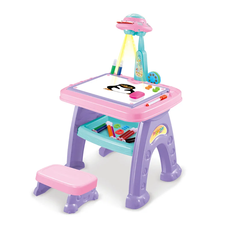 2 In 1 Painting Learning Table Drawing White Board Plastic Easel Kids Projector Drawing Board Kid Magnetic Draw Board Table