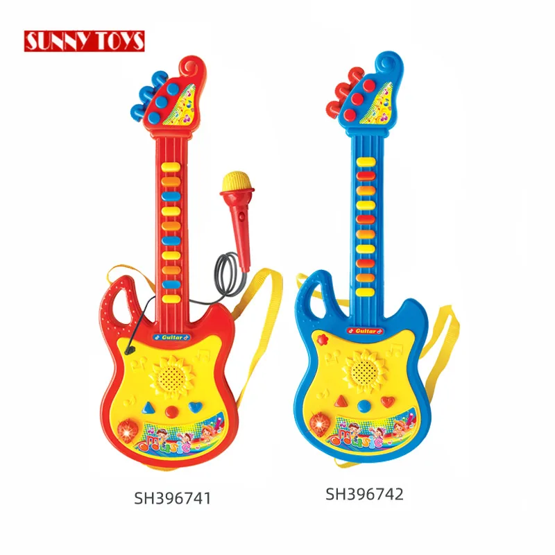 early education electronic baby music instruments children musical guitar toy with microphone led light