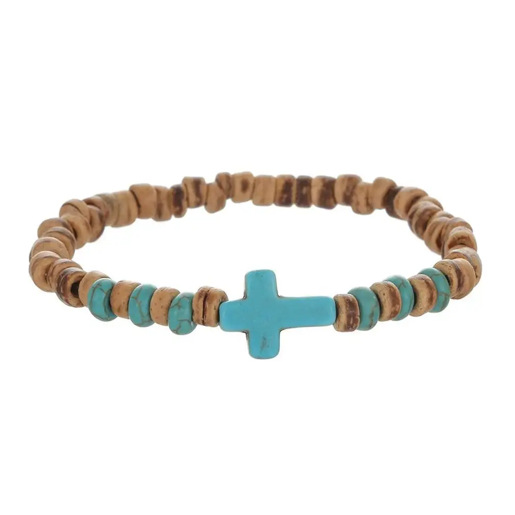 Coconut wood chip turquoise cross bracelet Bracelet Bangle 2023 Bead Cuban Link Stone Bead Bracelet