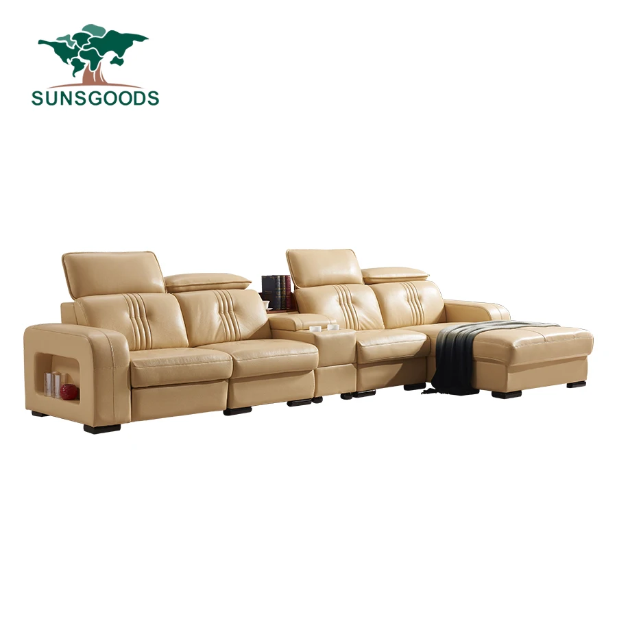 Wholesale Modern Designs Canape Cuire Large Size Brown Couch Living Room Corner Electric Recliner l Shape Genuine Leather Sofa