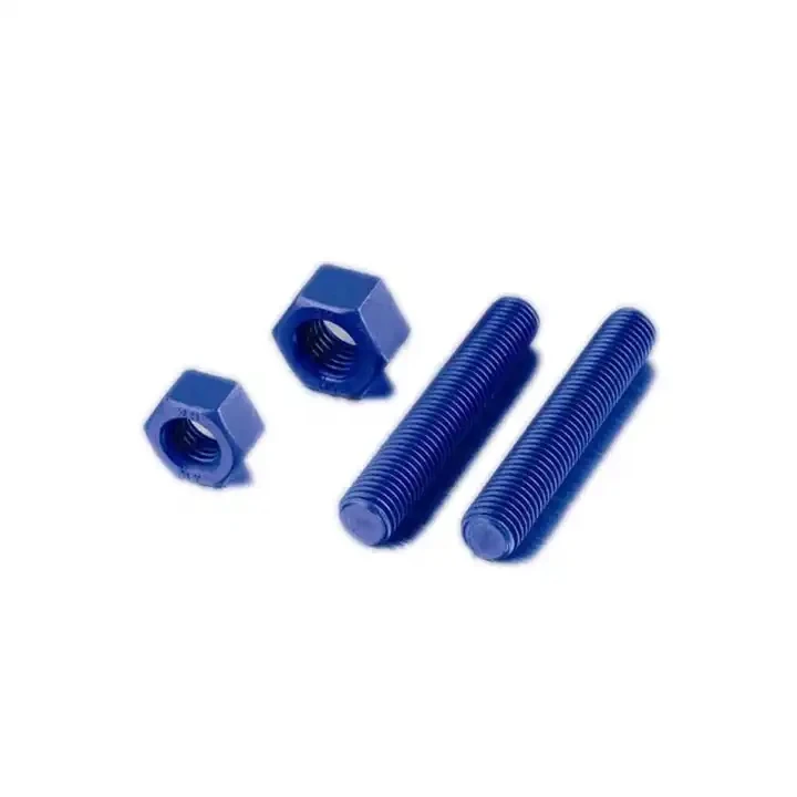 China manufacturer PTFE Coated Blue Green High Strength ASTM A193 B7 Stud A194 2H Nut Full thread Stud with two Nut