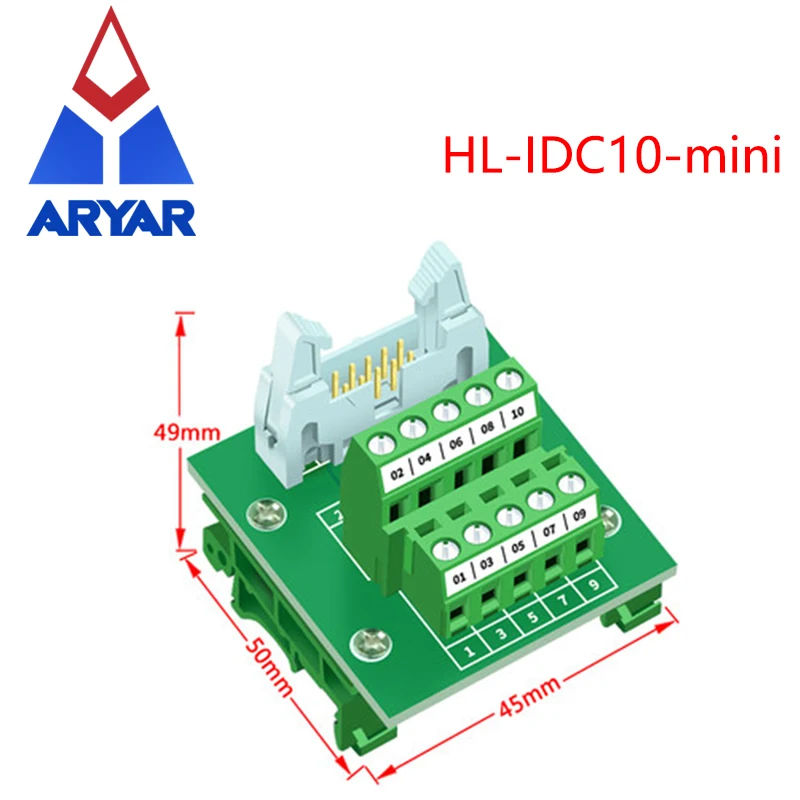 IDC10 Mini male terminal block breakout board IDC10 Mini connector PLC relay adapter DIN Rail Mounting IDC10 Mini Breakout board