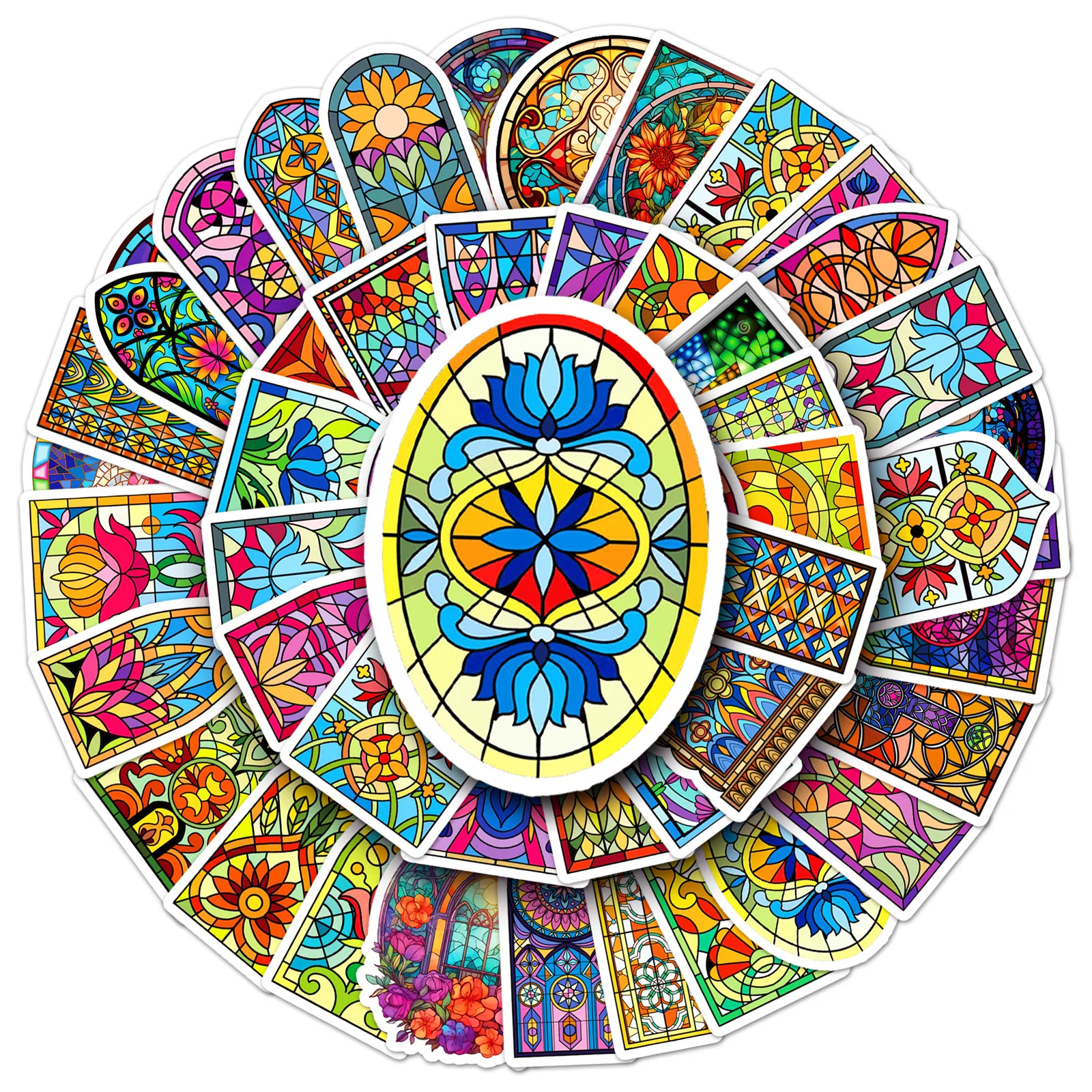 50PCS Vintage colorful European Church window painting baroque style stained glass sticker