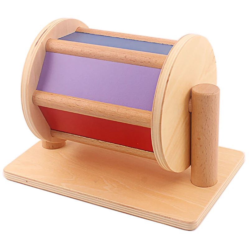 Montessori Materials Wooden Sensory Spinning Drum with Mirror Sounds Drum Educational Toys for Children Baby Toys 0-12 Months