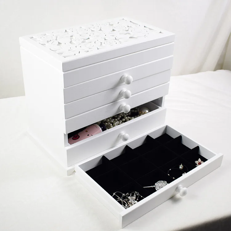  Высококачественная Белая лаковая шкатулка на заказ для ювелирных изделий с 5 зеркальными ящиками
