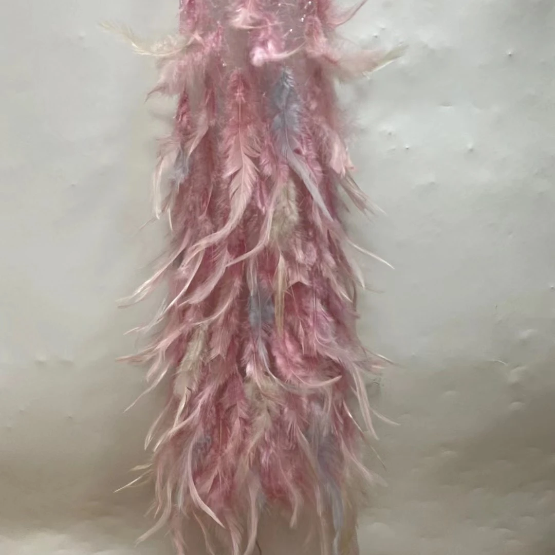 feather  fabric stick shiny crystal fabric  for haute couture with fur design