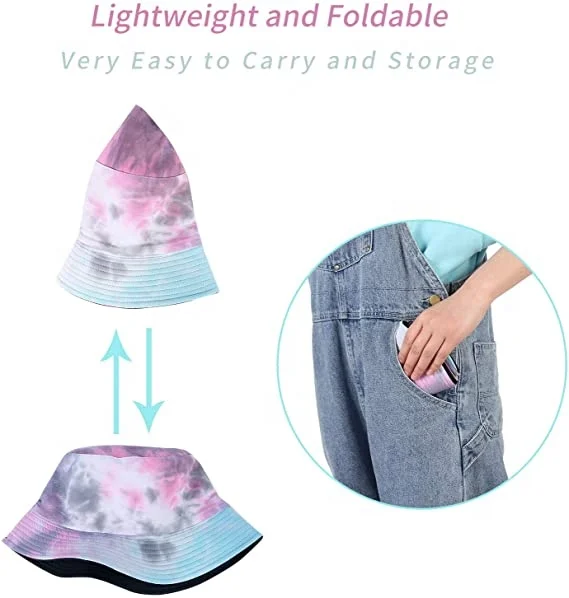 Wholesale Embroidery Designer Custom Reversible Cotton Fisherman Tie-Dye And Pastel Women Man Double Sided Tie Dye Bucket Hat