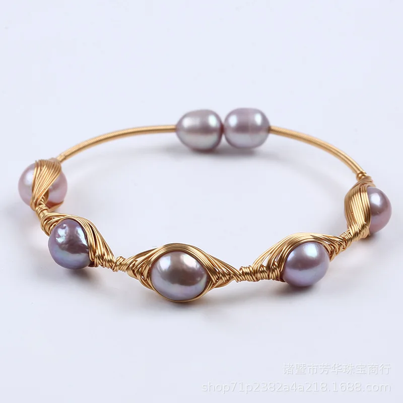 14K Gold Plating Pearl Bead Adjustable Cuff Opening Bracelet Imitate Fresh Water Pearl Dangle Jewelry
