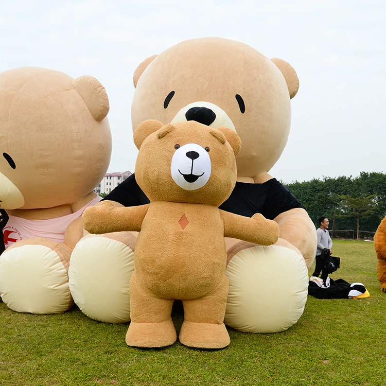 2.6m Inflatable Brown Teddy Bear Costume Customize Adult Suitable Mascot Animal with Blower Unisex Silver Gold Mesh Costumes