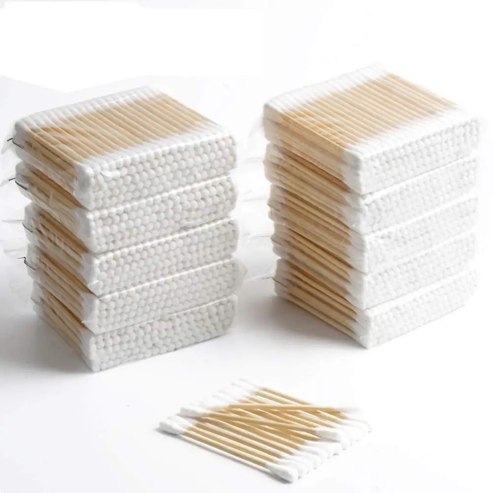 100 pcs ватной палочкой двойной наконечником для фасовкиь деревянной 100% ватный тампон ватные палочки одноразовые Ушная палочка