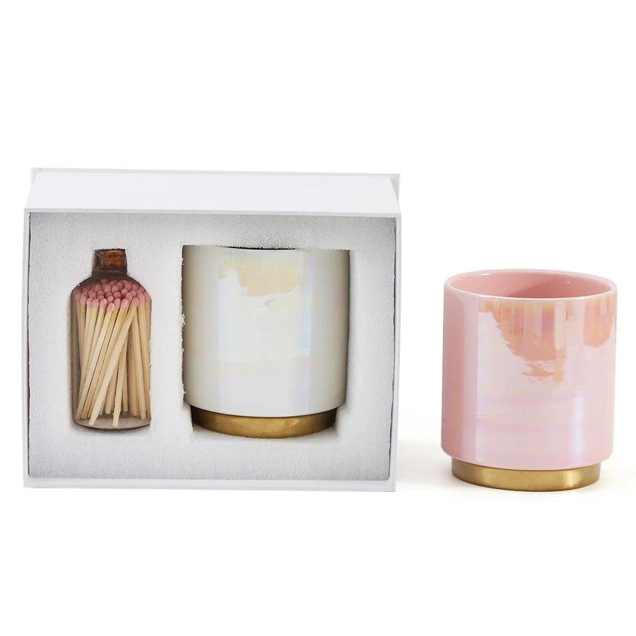 OEM 560ml ceramic candle jar 16OZ soy scented candle luxury fragrance candle sets