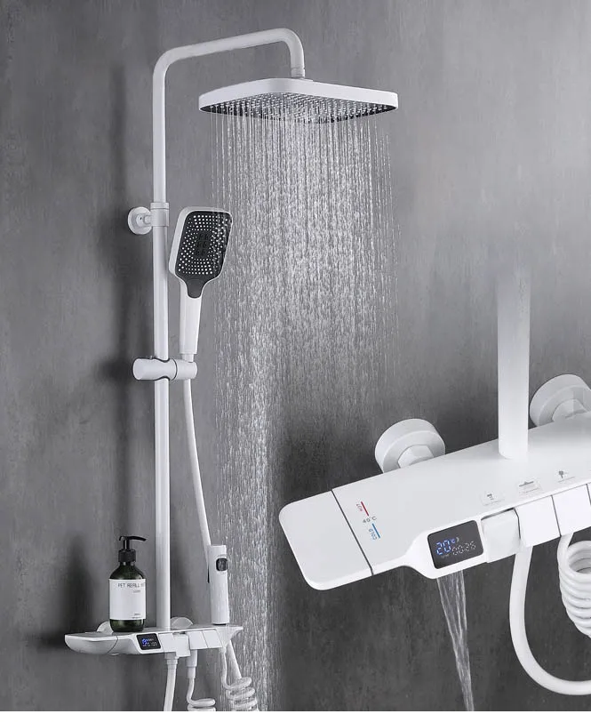 48-color digital display thermostatic button shower set refined copper shower