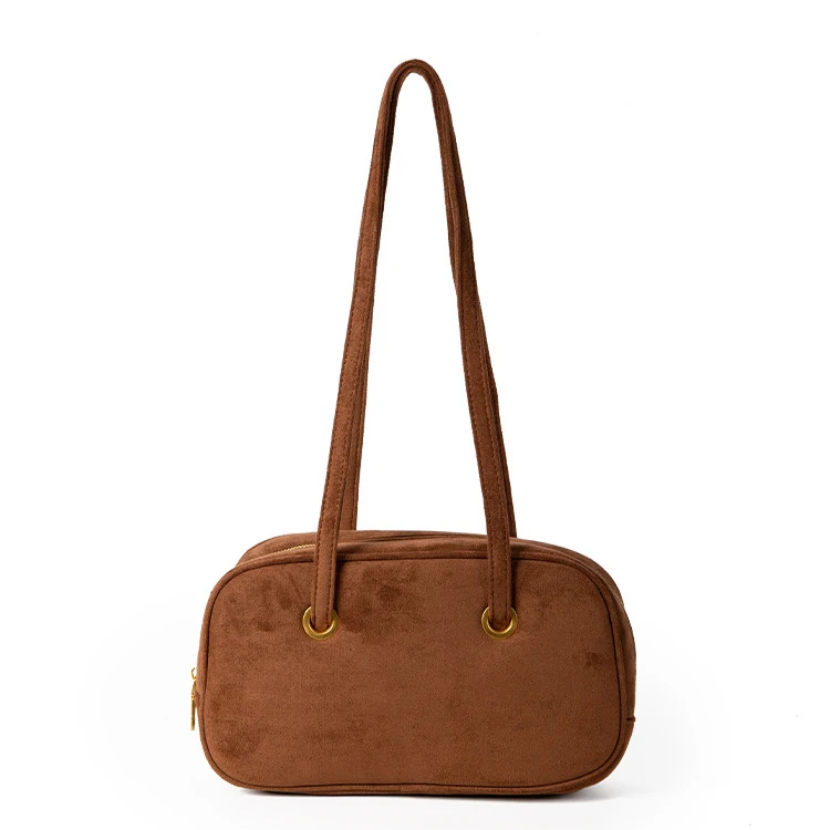 Оптовая Продажа с фабрики Замшевая сумка двойным плечевым ремнем Минималистичная повседневная женская модная круглая практичная для девушек