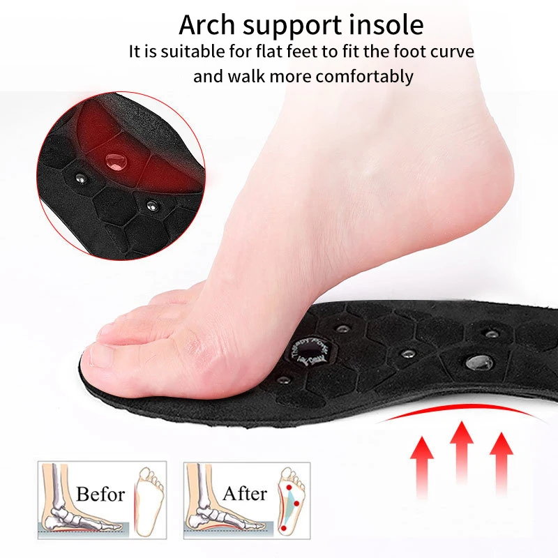 BDE Health Care Insole with Magnet Sole Acupoint Gel PU Massage Foot Arch Sweat Absorption Breathable Support Magnetic Therapy