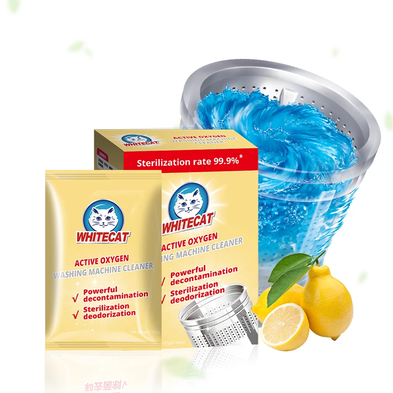 High quality lemon scent in one box contains 3 packs for washing machine cleaning