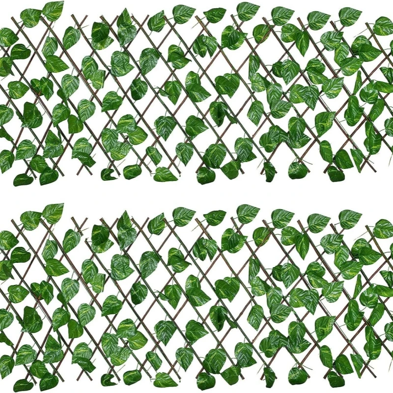 Outdoor Wooden Fence Panel Artificial Plant Retractable Simulation Green Fence Leaves Wall For Courtyard Home Balcony Decoration