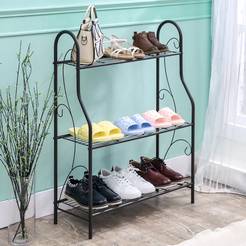 Entryway metal 3 layer shoe rack multifunctional storage rack organizer indoor iron shoe stand