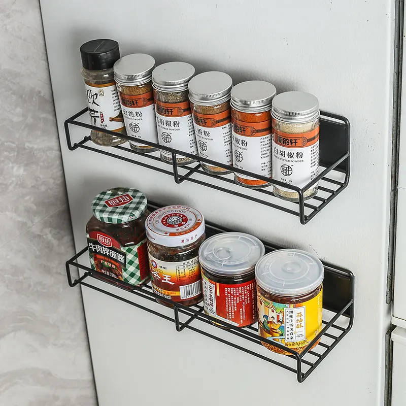Magnetic storage rack, non perforated wall mounted freezer, edge storage rack, kitchen multifunctional shelf magnet height added