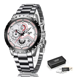 LIGE Fashion Sport Wristwatch Quartz Watch Full Steel Business Waterproof Watches For Men
