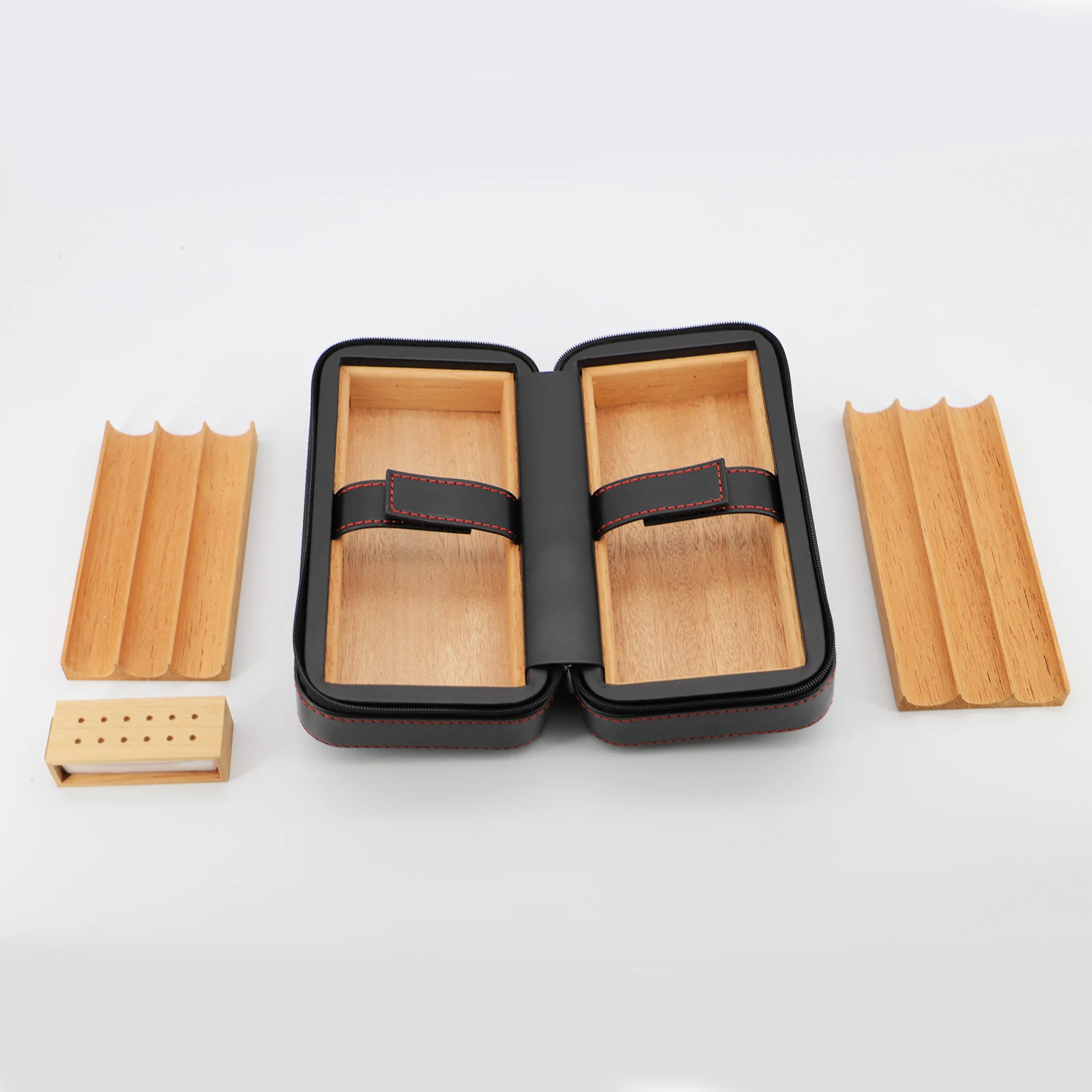 Portable Humidor Cedar wood Humidor hold 6 Cigars Waterproof Leather Cigar Accessories