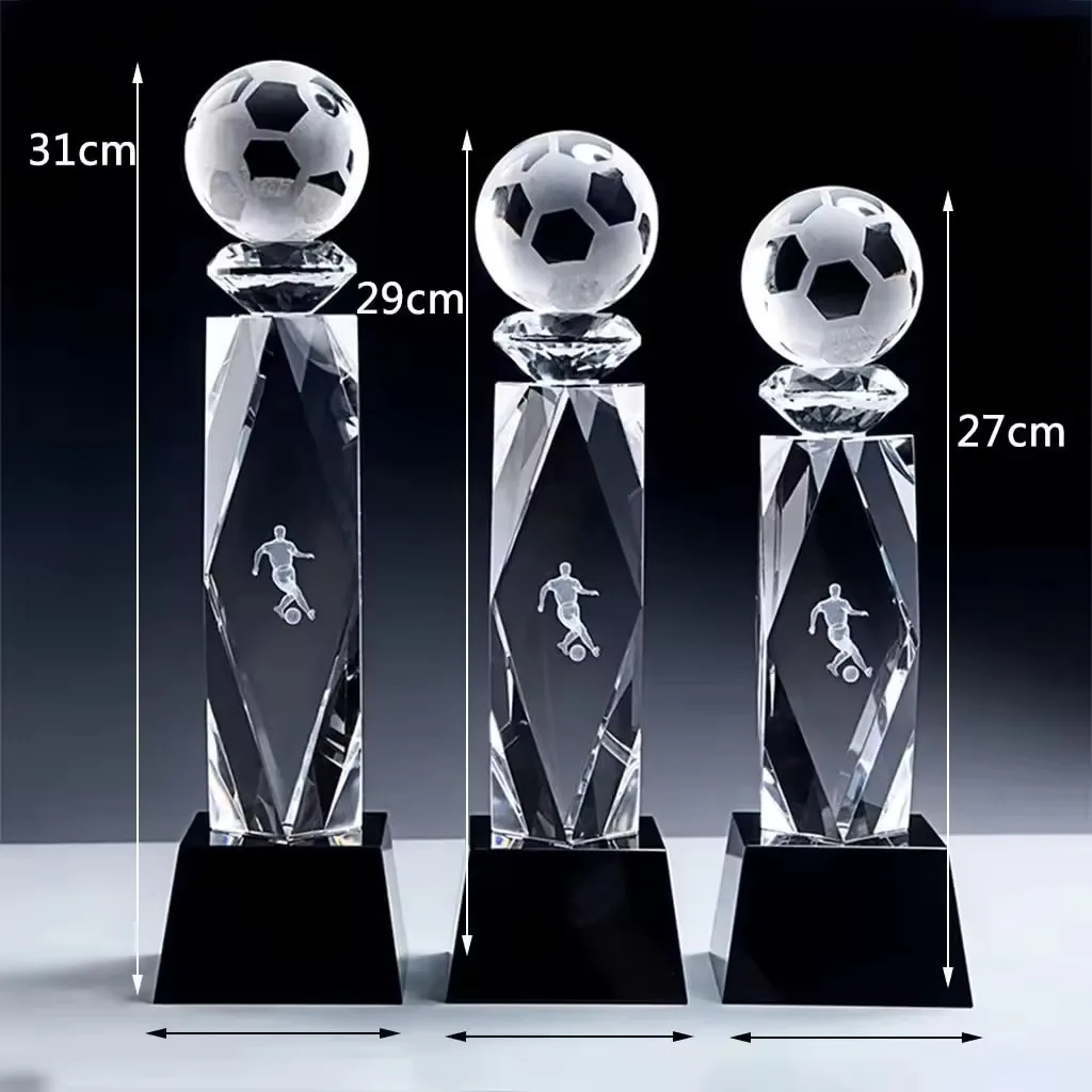 Wholesale Factory made Soccer Football Trophy and Award Customize 3D laser Logo Blank for Crystal Trophy