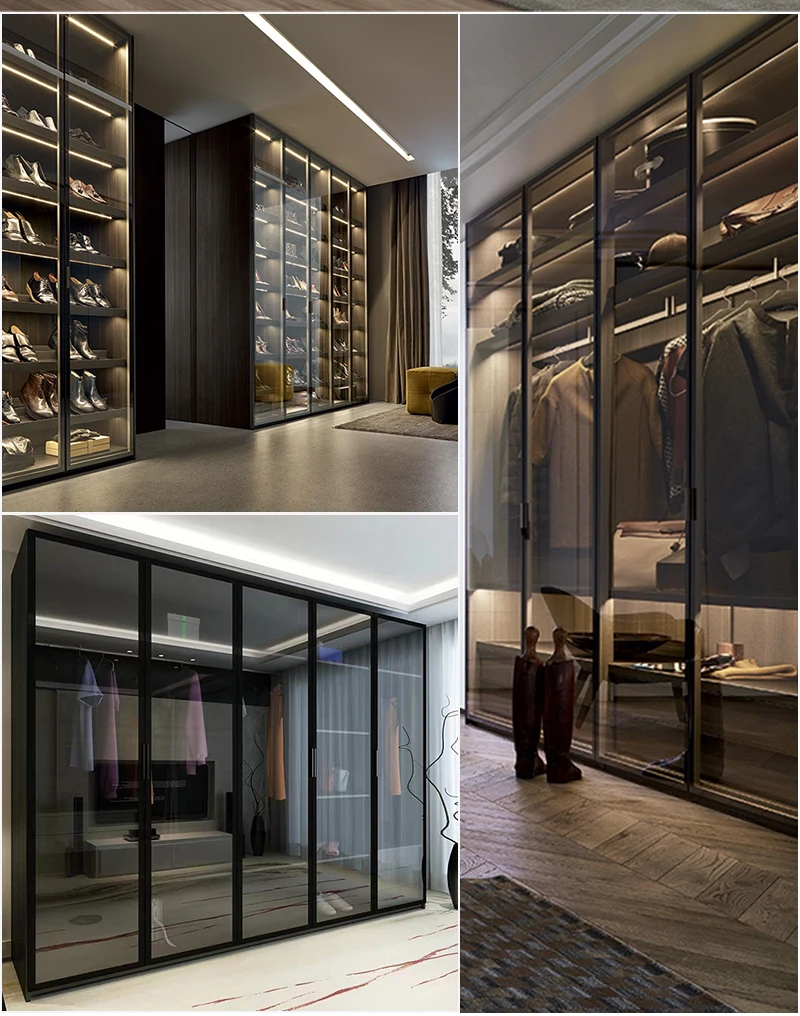 Aluminum wardrobe glass door kitchen cabinet aluminum frame glass door
