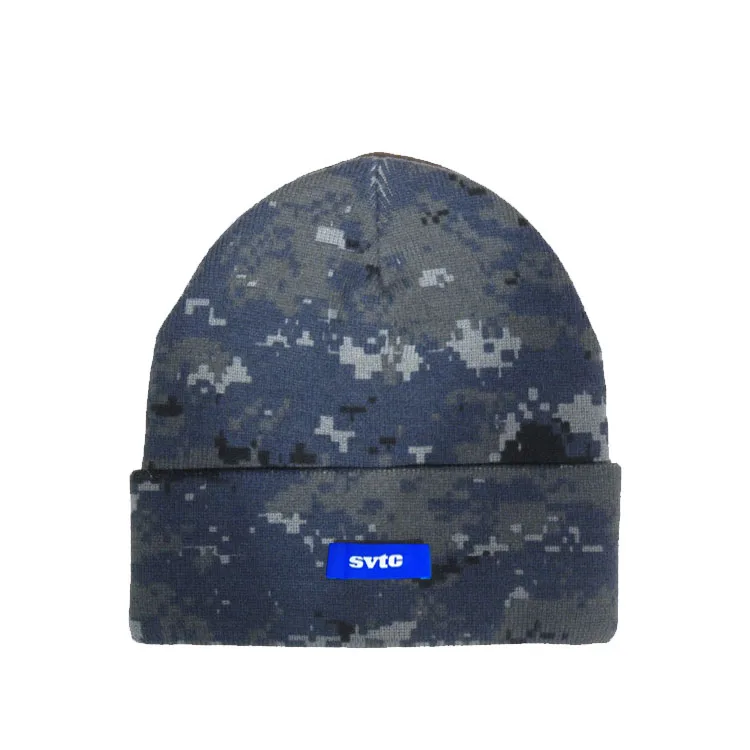 
Acrylic Blend Slouchy Cuff Woven Label Ski Cap, Skull Knitted camo beanie Hat, Custom Beanie military 