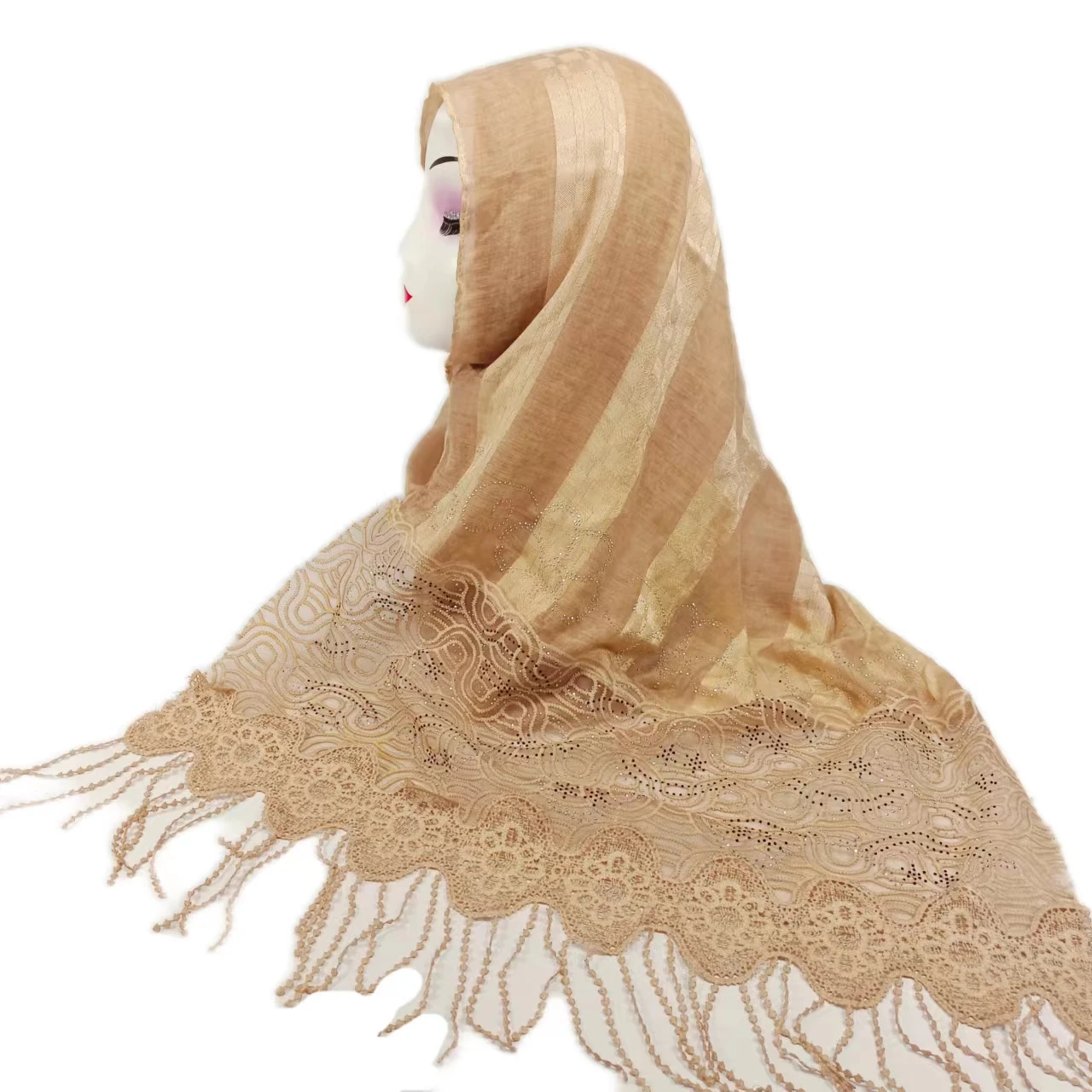 Low Price Silk Transparent Cotton And Linen Solid Lace Colored Pearl Dubai Malaysia Flower Hijab Scarf